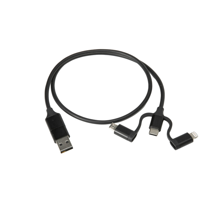 Cabo preto 6 em 1 usb a/usb para micro usb/usb c/iluminação 50 cm