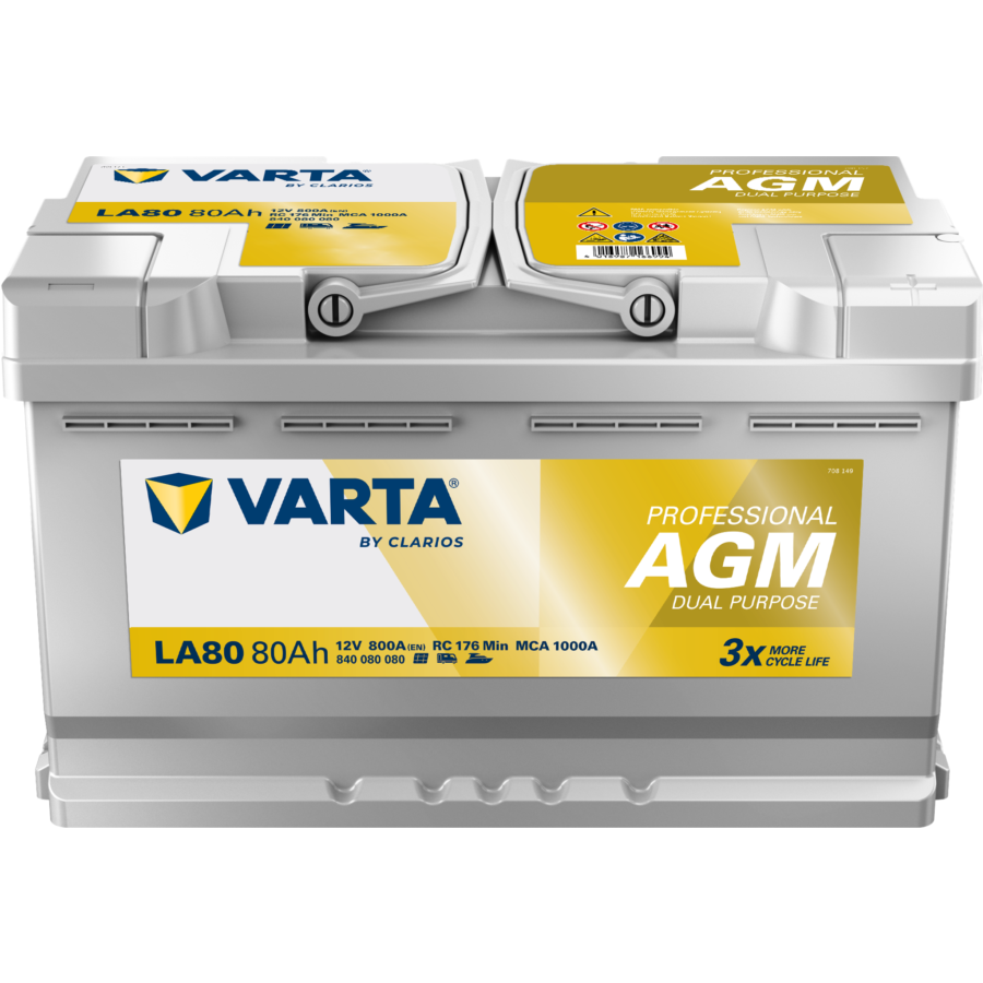Bateria profissional Dual Purpose VARTA AGM LA80 80AH 800A - Norauto