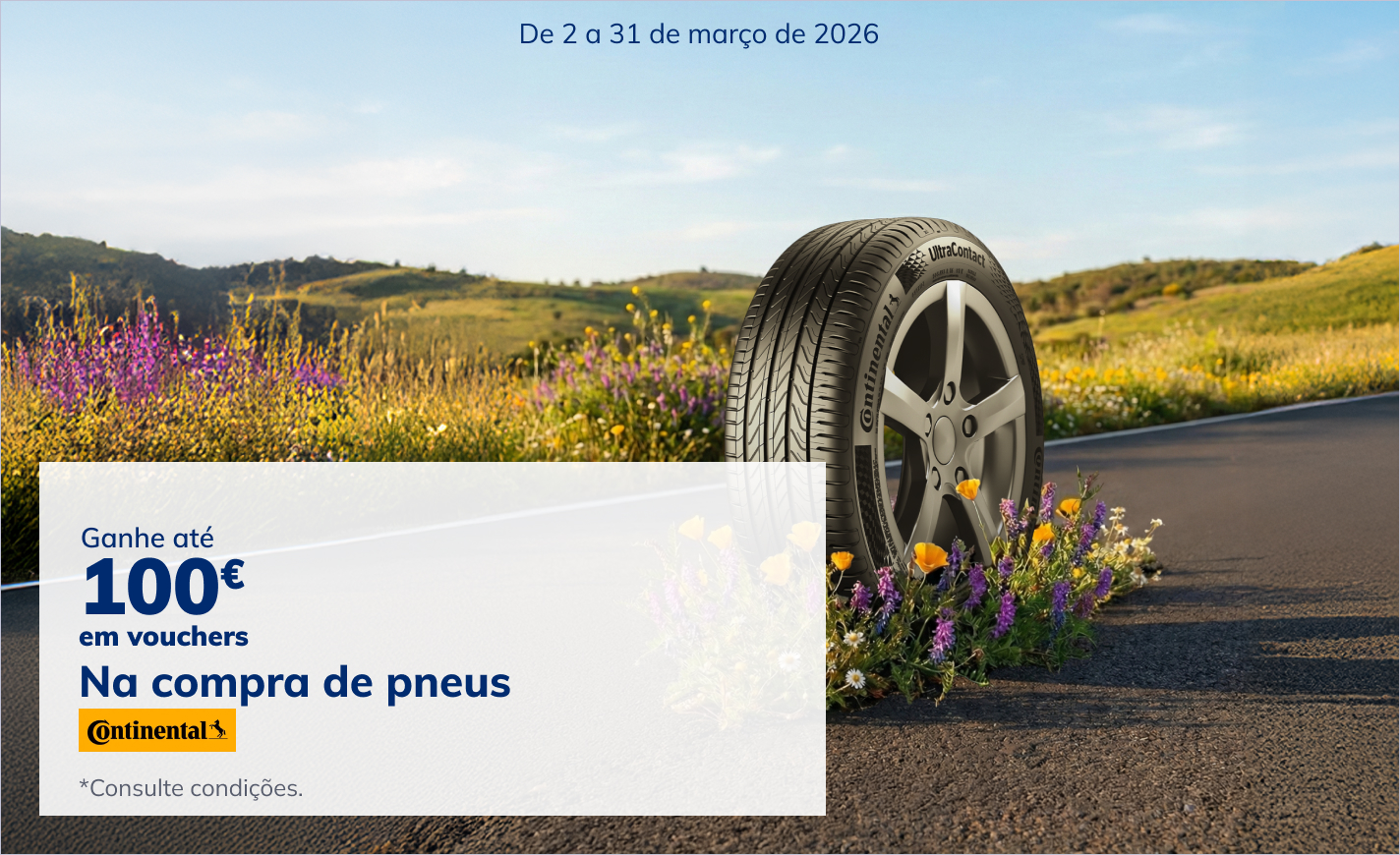 Até 100€ de desconto em combustível com pneus Continental!